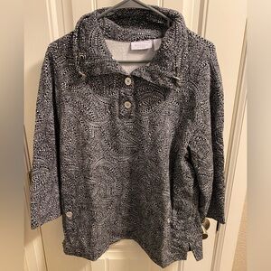 chicos weekends size 2 Pullover Top 3/4 Sleeve Stretch Shirt Medium 12 Black Wht